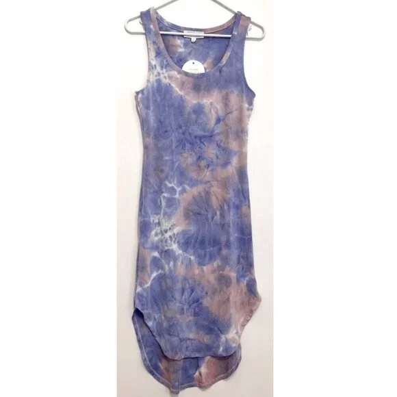 NEW NWT PINK ROSE Periwinkle Blue Mauve Pink Tie Dye Sleeveless Midi Tank Dress - Picture 2 of 16
